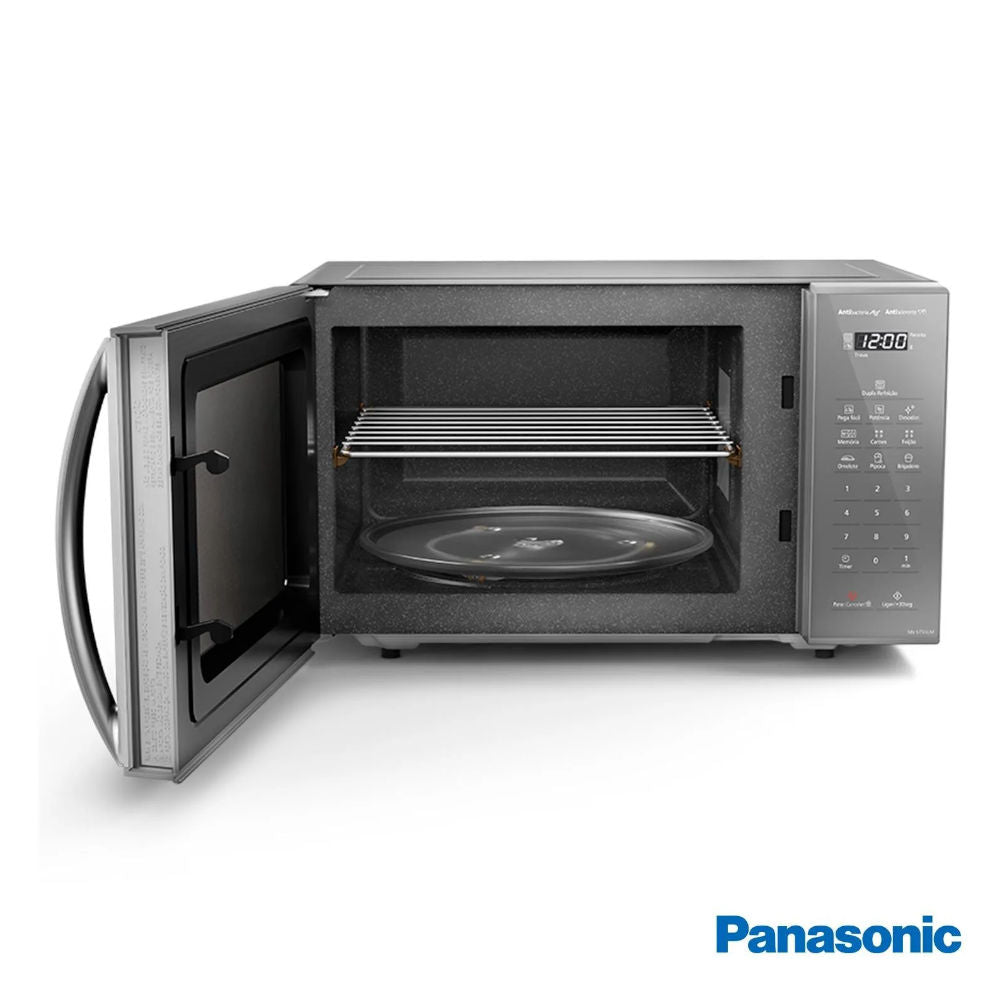 Microondas Panasonic Dupla Refeição 27L 220V 800W Antibacteria AG Antiaderente Prata - NN-ST55LMRU